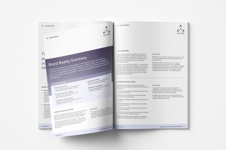 An open booklet of the Brand Insight Report created for Interstaff.