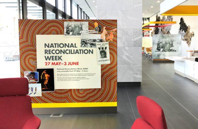 A custom-designed exhibition display for National Reconciliation Week designed for Shell.