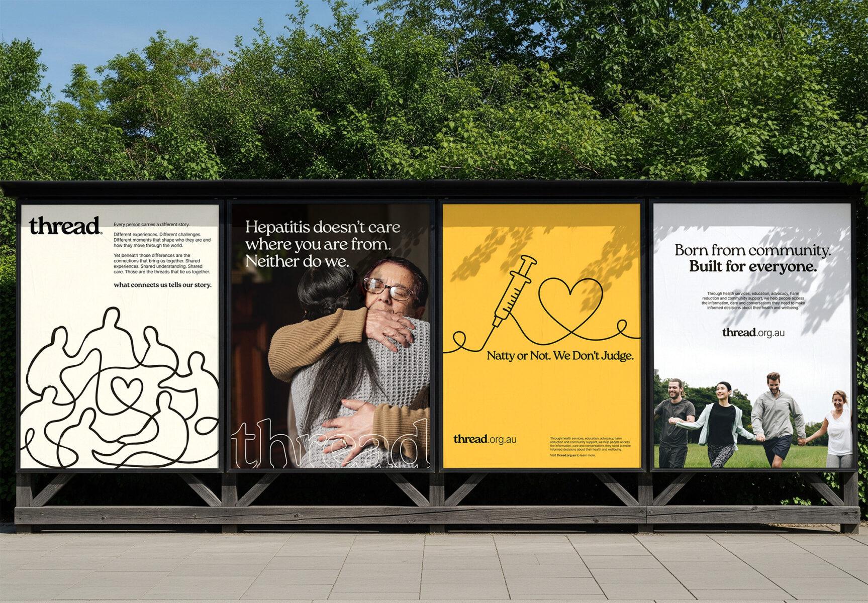 Billboard mockup of four poster designs for Thread.