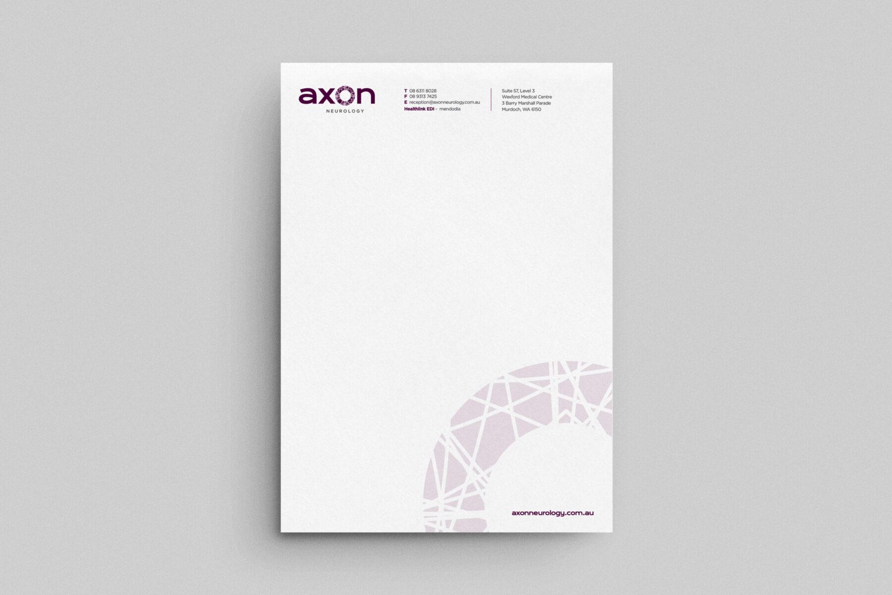 A4 letterhead design featuring the Axon Neurology logo and branded header.