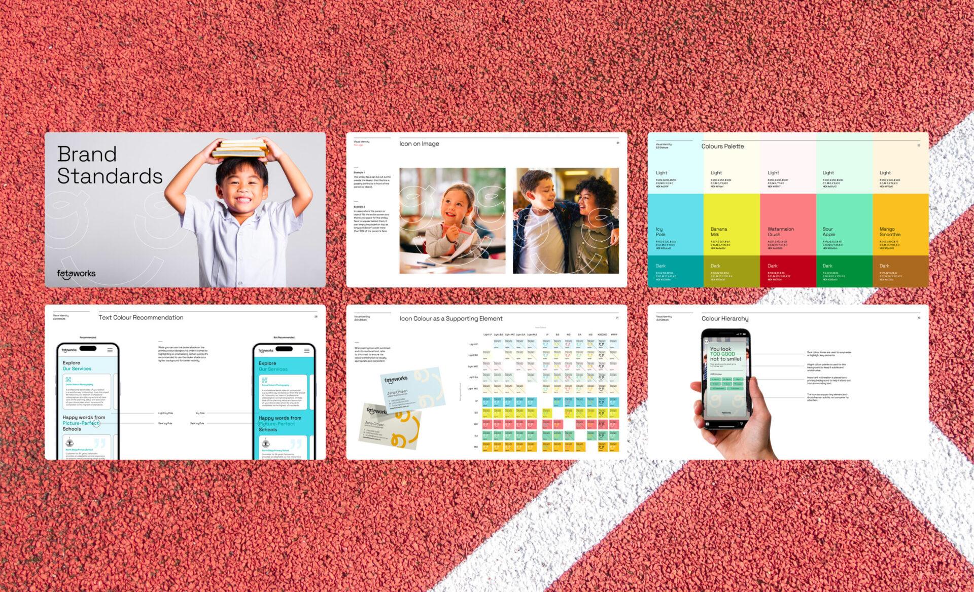 Brand standards pages for Fotoworks.
