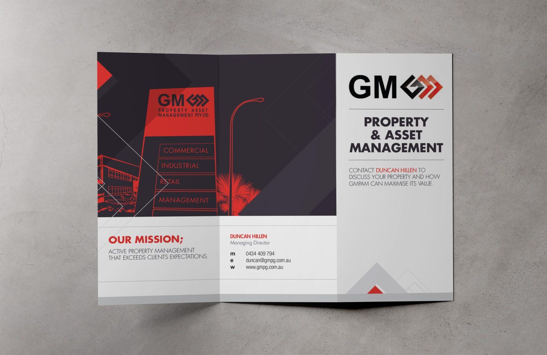A tri-fold brochure design for GM Property Group.
