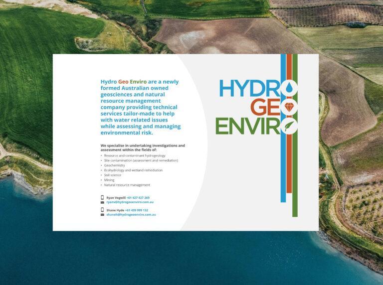 A desktop screen with the home page design for the Hydro Geo Enviro website.