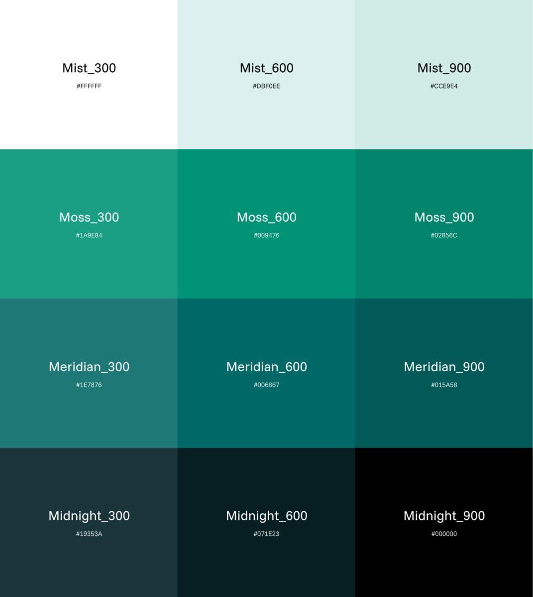 Colour combinations for the Interstaff migration agency brand guidelines.