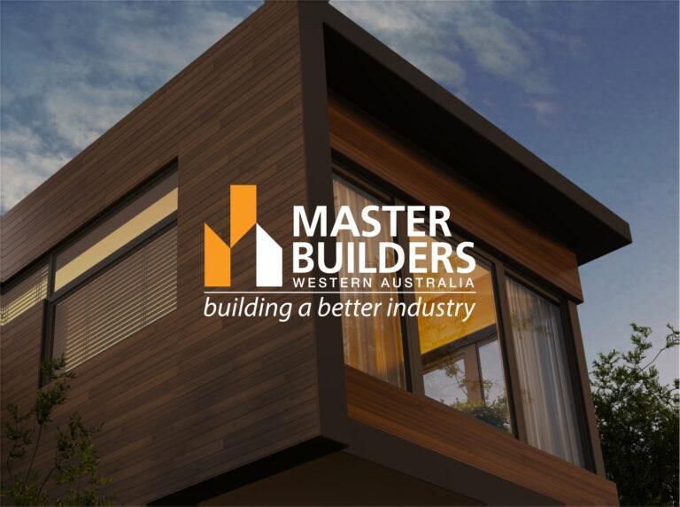 The logo for Master Builders Western Australia displayed in front of a modern house.
