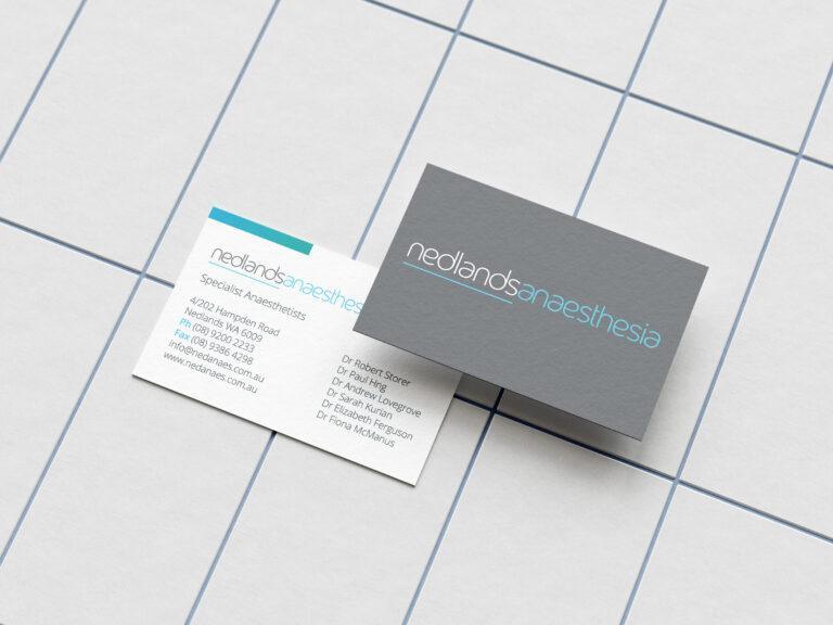 Two Nedlands Anaesthesia business cards, showing the company logo and professional contact design.