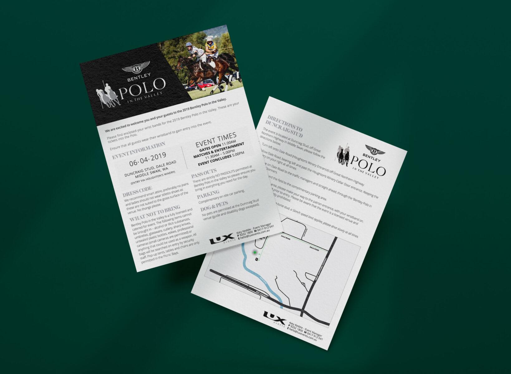 Two flyers lay overlapping each other, promoting an event for Polo in the Valley.