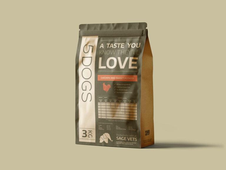 A pet food product packaging design for the Sage Vets brand.