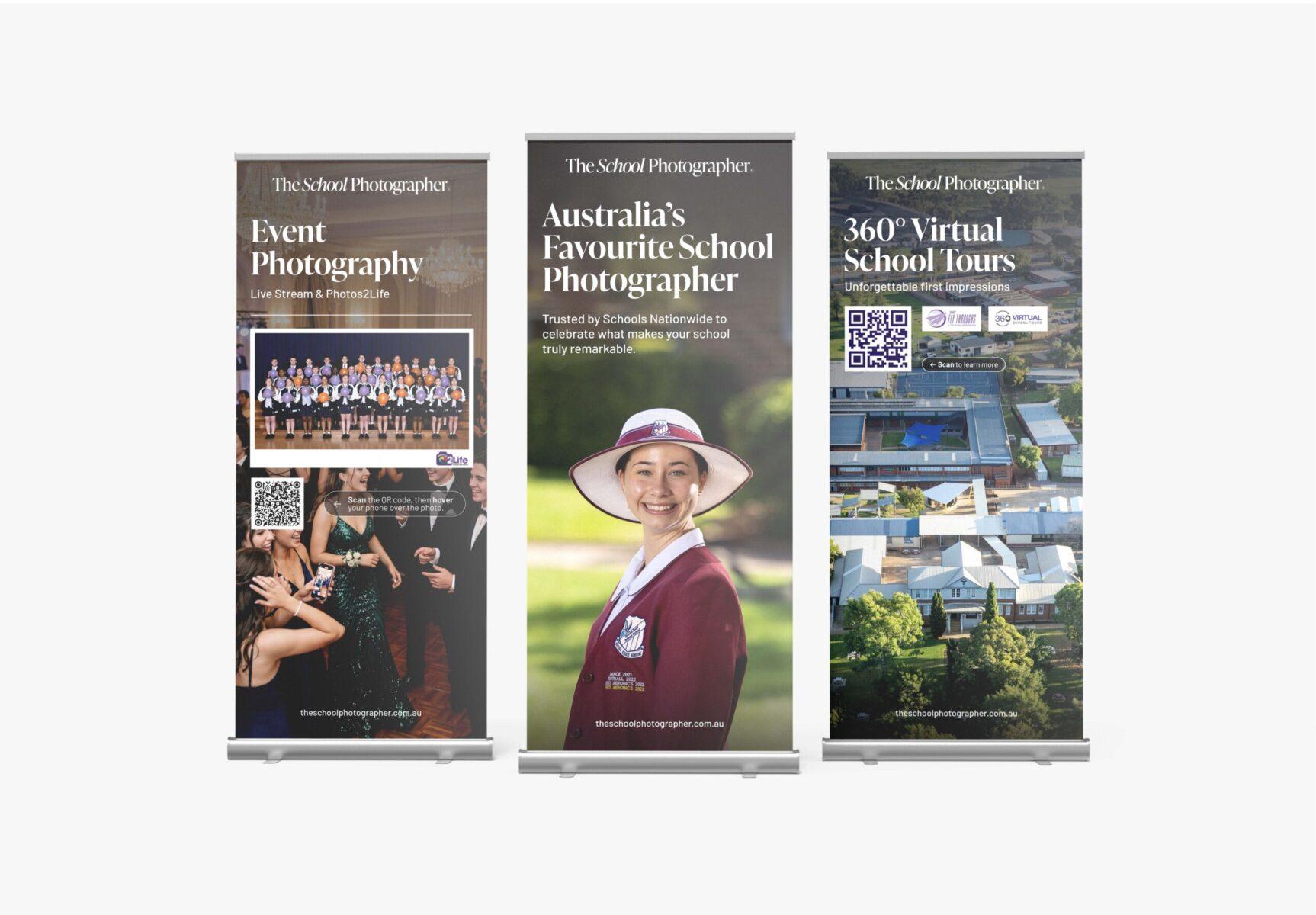 Three pull-up banner designs for The School Photographer.