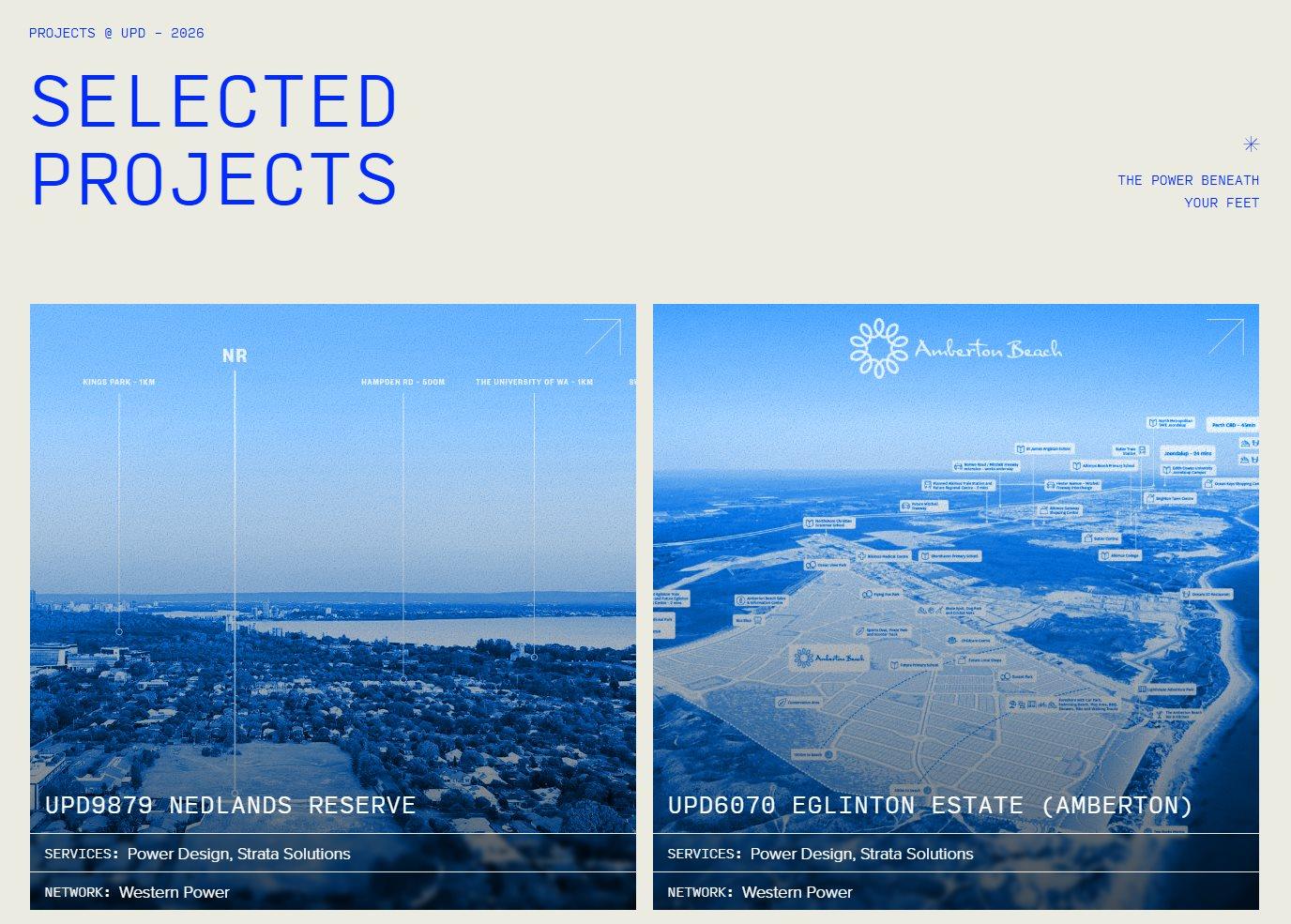 Featured projects and card design for the UPD website.